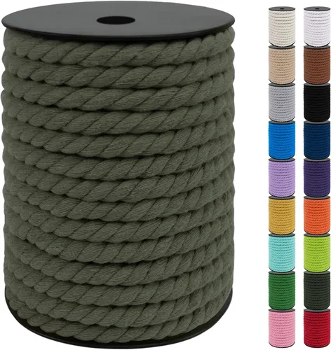 Vista 22 de JeogYong Cordón de algodón de 10mm, 22.86 metros de cuerda natural para macramé, hilo de 3 hebras torcido, cuerda para macramé para manualidades