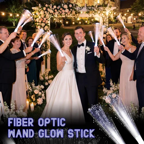 Vista 4 de Jecery 24 varitas de fibra óptica blancas a granel, luces LED de boda, varitas iluminadas con 3 modos de parpadeo para despedida de soltera