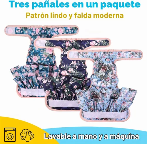 Vista 4 de NOYAL Pañales lavables para perras, reutilizables, de alta absorción, a prueba de fugas, paquete de 3 unidades Rosa