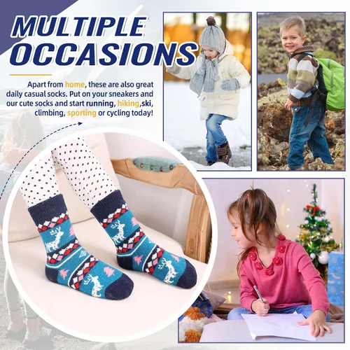 Vista 96 de Eocom 6 pares de calcetines de invierno cálidos de lana para niños y niñas