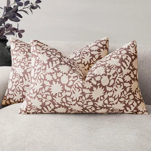 Vista 13 de Foindtower - Juego de 2 fundas de almohada decorativas con flores neutras estilo farmhouse, fundas de almohada boho para sofá, sofá cama