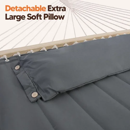 Vista 7 de SUNCREAT Hamaca doble con soporte de 12 pies, luces solares incluidas, hamaca al aire libre para exterior, gris oscuro