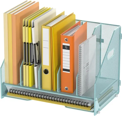 Vista 11 de Docnest Organizador de archivos de escritorio, 4 compartimentos verticales con bandeja de cartas, soporte de archivos de malla con asa