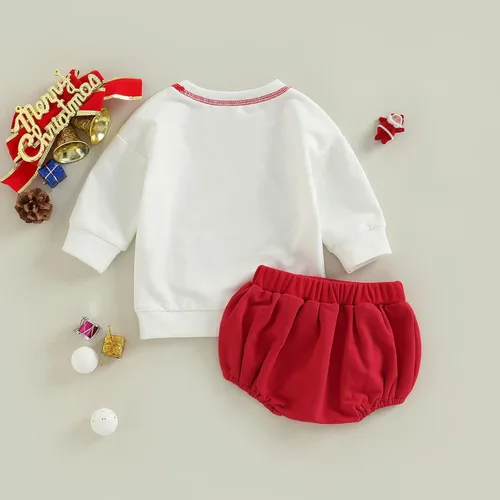 Vista 4 de Conjunto de ropa para bebé niña de otoño e invierno con sudadera de manga larga y pantalones cortos Bloomer