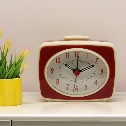 Vista 6 de Reloj despertador pequeño rojo pequeño movimiento de cuarzo silencioso reloj despertador analógico estilo clásico vintage