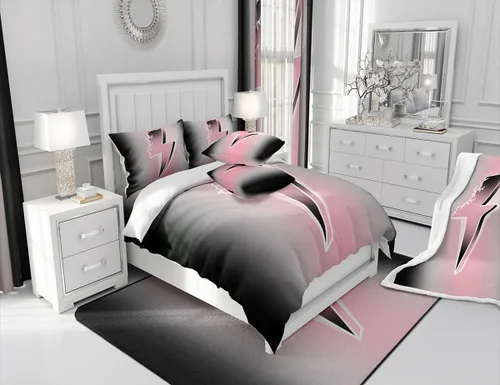 Vista 4 de jejeloiu Juego de ropa de cama rosa y negro para niños y niñas, juego de funda de edredón flash