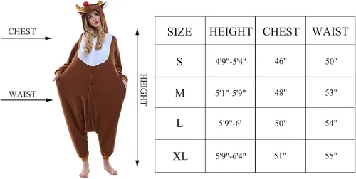 Vista 7 de NEWCOSPLAY - Pijama unisex de una pieza de felpa con diseño de reno de Santa Claus para adultos Reno de café S