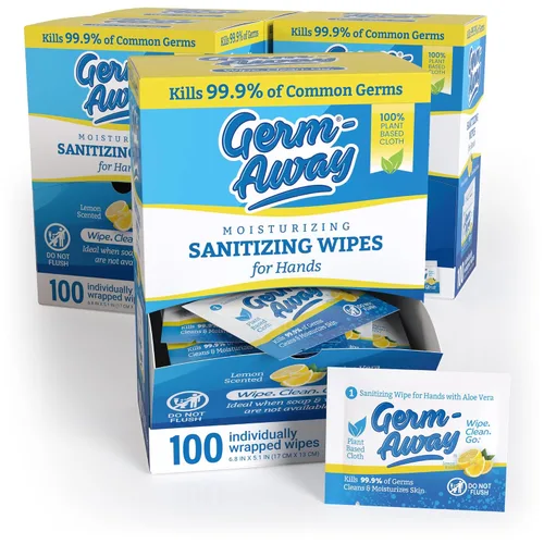 Vista 10 de Toallitas de mano antibacterianas grandes envueltas individualmente, toallitas sanitadoras de manos de tamaño viaje con aloe en caja dispensadora