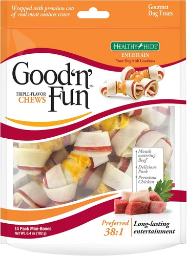 Vista 6 de Good 'N' Fun Mini masticables de cuero crudo de triple sabor, 7