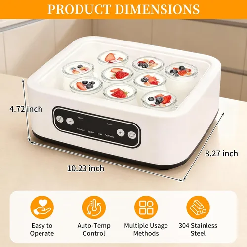 Vista 3 de El yogur griego casero viene con 9 frascos, control de temperatura y temporizador inteligente, vino de arroz multiusos, fermentación, natto, etc.