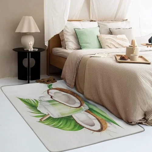 Vista 2 de Alfombras de coco para entrada, dormitorio, sala de estar, alfombra de área de frutas tropicales de 2 x 3, lavable, antideslizante, suave, alfombra