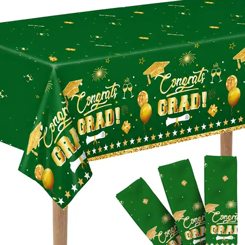 Vista 6 de Graduation Tablecloth, Graduation Decorations 2026, Pack of 3, 54 x 108 Inches, Plastic Graduation Table Decorations 2026, Disposable Rectangle Blue