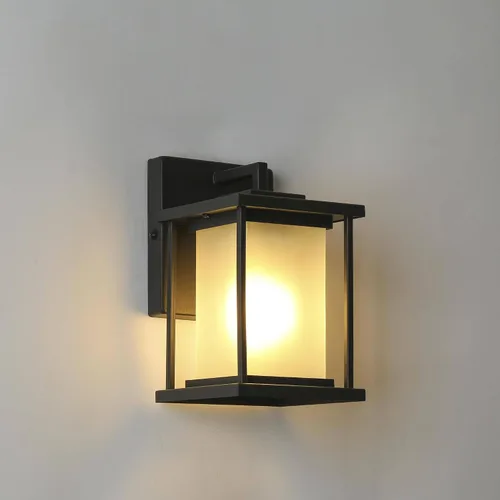 Vista 9 de Luces de pared negras para exteriores, moderna linterna de pared exterior de granja con pantalla de vidrio esmerilado, luces cuadradas resistentes a