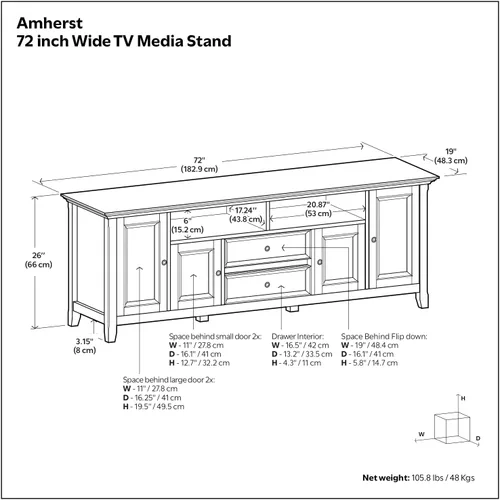 Vista 14 de SIMPLIHOME Amherst - Soporte de TV de transición de madera maciza de 72 pulgadas de ancho, estilo rústico marrón envejecido, para televisores