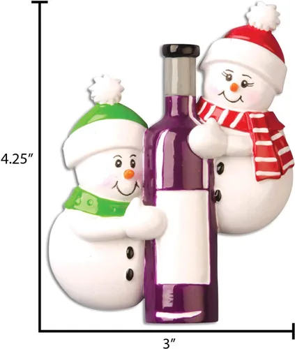 Vista 2 de Adorno personalizado en 3D de nuestra primera Navidad 2025 Adornos personalizados de muñeco de nieve para parejas, amantes del vino, adorno
