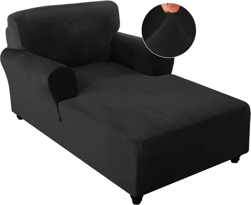 Vista 9 de FantasDecor Fundas de terciopelo de lujo para sala de estar, funda elástica para tumbona, ultra suave, lavable a máquina, color negro