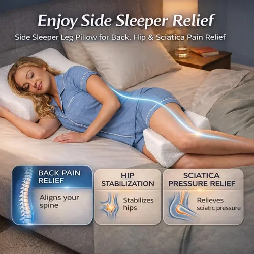Vista 2 de Contour Almohada de rodilla original de reloj de arena para personas que duermen de lado con correa ajustable, cojín de espuma viscoelástica