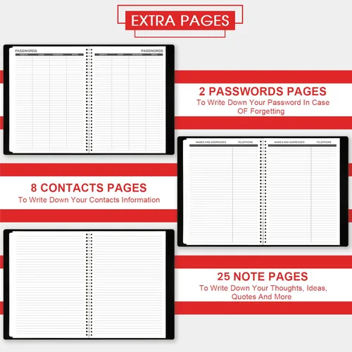 Vista 4 de Agenda mensual 2026/Calendario - Ene 2026 - Dic 2026, Agenda mensual 2026, 12 meses, piel sintética, 8.86" x 11.4", 15 páginas de notas