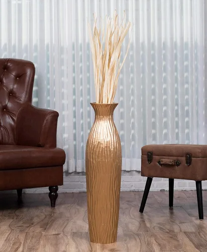 Vista 3 de Leewadee - Jarrón grande dorado para decoración del hogar - Jarrón de piso de madera de 26 pulgadas de alto, decoración rústica de granja, soporte