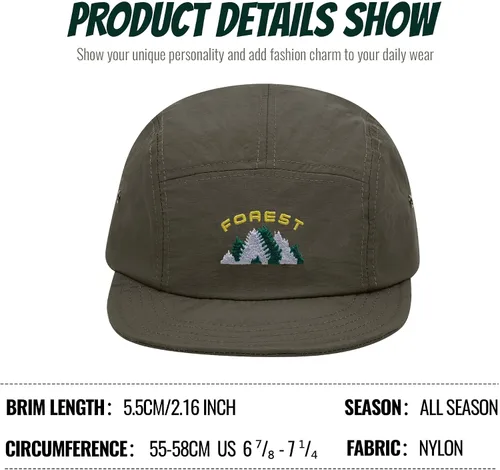 Vista 18 de Clakllie Sombrero de ala plana de 5 paneles sin estructura, gorra de ala corta de secado rápido, gorra de béisbol de nailon transpirable