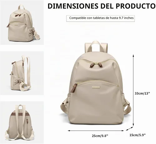 Vista 5 de GOLF SUPAGS Elegante mochila para computadora portátil para mujeres y niñas, mochila de viaje casual, mini mochila de nailon Albaricoque