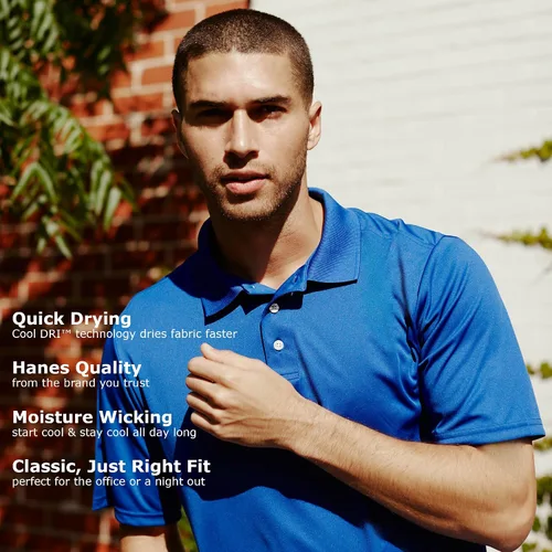 Vista 4 de Hanes Polo Cool Dri para hombre, polo de secado rápido para hombres, protección UPF 40+