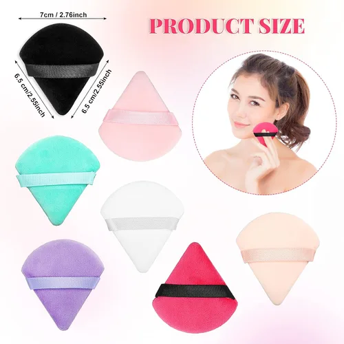 Vista 5 de Patelai 15 piezas de soplo de polvo triangular de algodón puro ultra suave, lavable, terciopelo facial para base cosmética, esponja herramienta