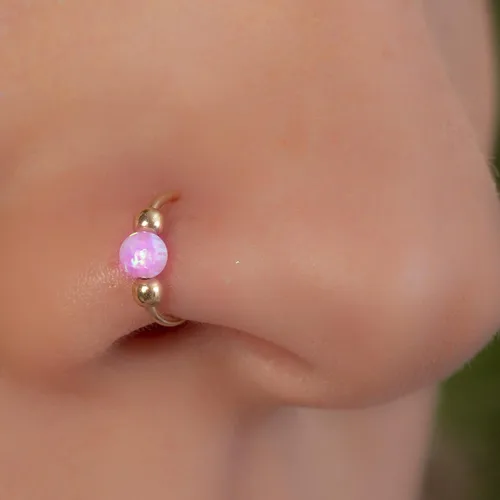 Vista 2 de 20g Gold Nose Rings + 3mm Opals