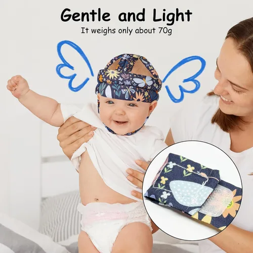 Vista 4 de Casco de seguridad para niños con protector de cabeza de bebé, anticolisión y ajustable, con cierre de para gatear, caminar y correr, flor 2