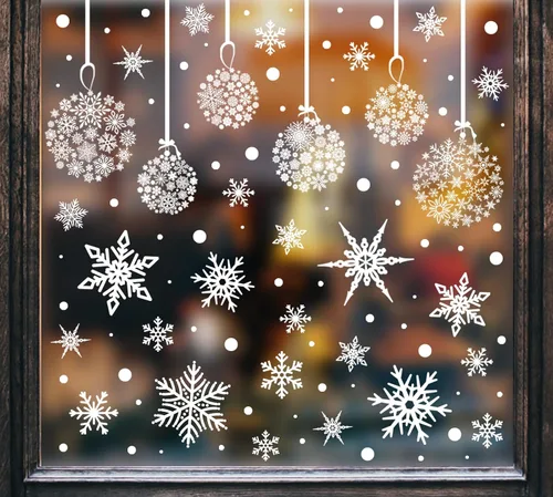 Vista 3 de AnyDesign 9 hojas de calcomanías de Navidad para ventana, diseño de copos de nieve, calcomanías de doble cara para decoración de vacaciones, hogar