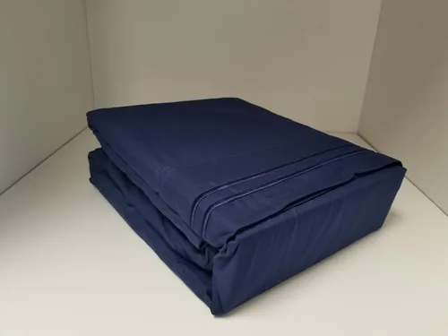 Vista 2 de Juego de sábanas de microfibra con marco de madera y postes de sujeción, color sólido con bordado (azul marino, cama de agua súper individual)