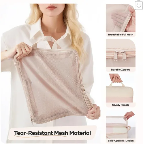 Vista 5 de Veken Juego de 11 cubos de compresión para artículos esenciales de viaje, bolsas organizadoras compresibles expandibles grandes para ropa, bolsas