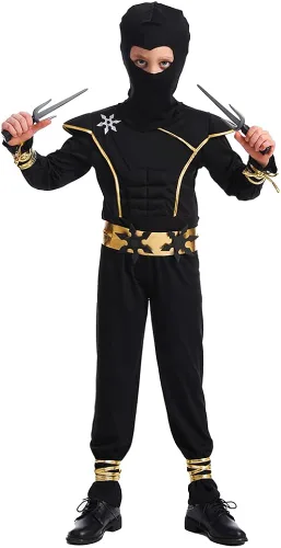 Vista 6 de Dsplay Boys Ninja Costume Cosplay Child Muscle Ninja Outfit Halloween