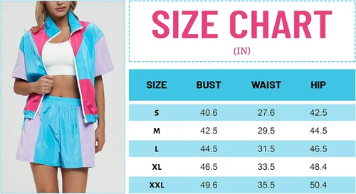Vista 7 de Nhicdns Conjunto de 2 piezas para mujer, traje deportivo de los años 80 y 90, disfraz de fiesta de verano, chaqueta de manga corta con cremallera