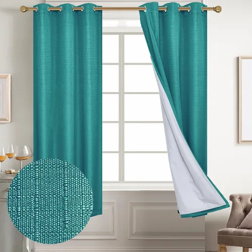 Vista 122 de Diraysid Cortinas 100% opacas de lino beige para dormitorio, con ojales, aislamiento térmico, cortinas de oscurecimiento de habitación