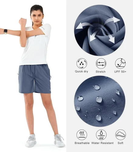 Vista 29 de NORTHYARD Pantalones cortos deportivos de senderismo para mujer, de secado rápido, ligeros, para gimnasio, entrenamiento, con 3 bolsillos