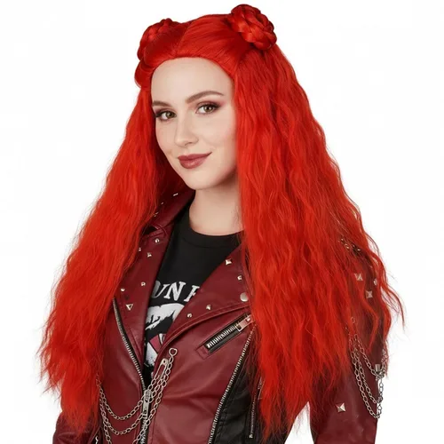 Vista 15 de Aicos Peluca de cosplay de colmena rizada roja con corona para mujer Colmena Corazón Rojo-Adulto