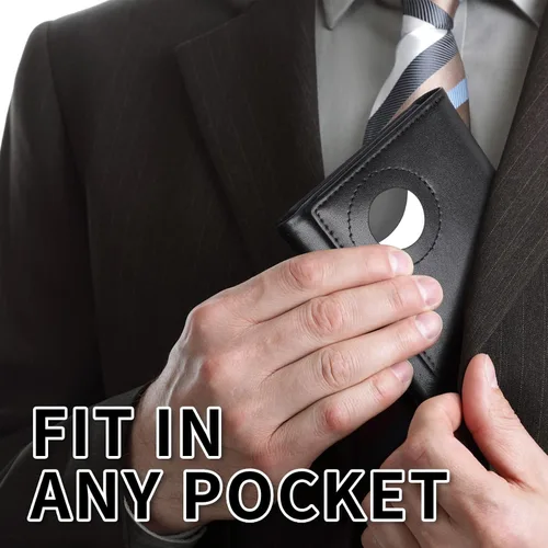Vista 6 de Billetera para hombre para Airtag, soporte triple de cuero para AirTag, cartera de bloqueo RFID compatible con AirTag