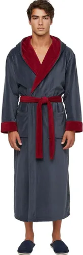Vista 18 de Alexander Del Rossa Bata de baño de vellón afelpado suave, con capucha, para hombre, bata larga y cálida Verde militar