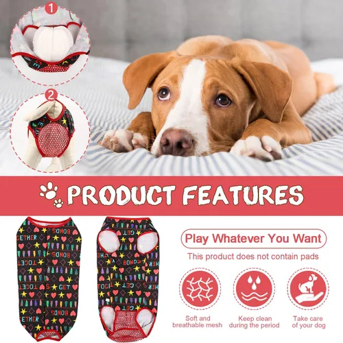Vista 5 de Etdane Pañales para perros, bragas sanitarias, camisas de período fisiológico, trajes de recuperación quirúrgica para perros machos y hembras, Negro