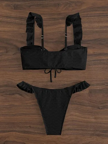 Vista 2 de SOLY HUX Traje de baño de 2 piezas para mujer, con ribete de volantes, con lazo frontal