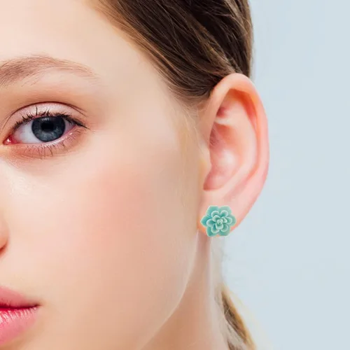 Vista 18 de Handmade Succulent Earrings 13mm Hypoallergenic 925 Sterling Silver Post Soft Ceramic Resin Stud Earrings for Women Sensitive Ears
