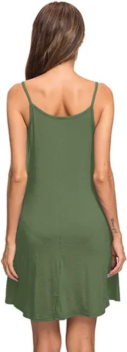 Vista 3 de MISFAY - Vestido de verano para mujer, con tirantes delgados, bolsillos y vuelo, estilo informal, salida de baño para playa