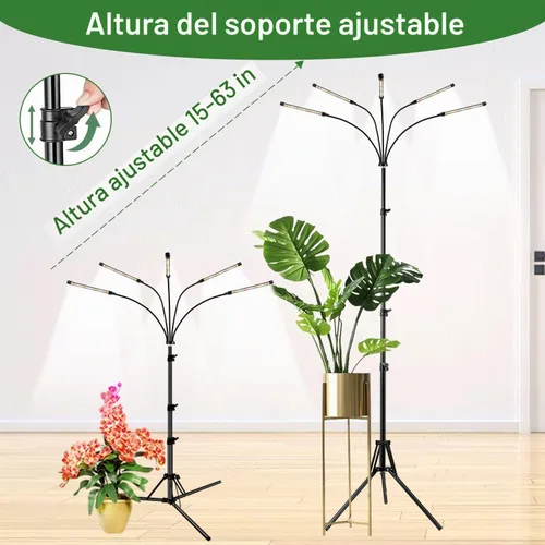 Vista 6 de Garpsen - Luces de cultivo para plantas de interior, 5 cabezales de luz de crecimiento con soporte de trípode