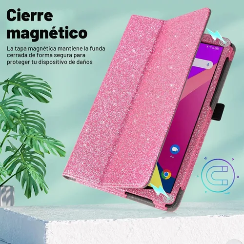 Vista 4 de Caweet Funda para TCL Tab 8 LE 9137W/WiFi 9132X/SE 6048E/Plus 9138S, rosa brillante Rosa (Glitter Pink)