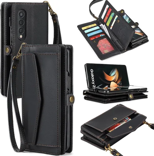 Vista 7 de Funda tipo cartera para Samsung Galaxy Z Fold 3 para mujer con 【Soporte para S Pen】, soporte para tarjetas con bloqueo RFID, funda de teléfono