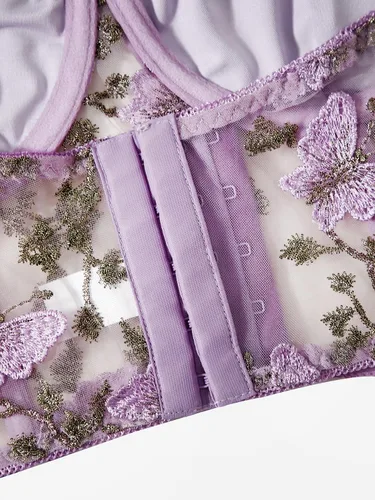 Vista 5 de WDIRARA Top de tubo corto sin mangas de malla transparente con bordado de mariposa para mujer