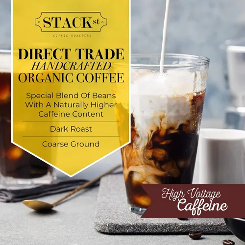 Vista 5 de Café orgánico de preparación en frío molido grueso 1 libra - CRANK Cafeína de alto voltaje tostado oscuro, molido grueso - por Stack Street