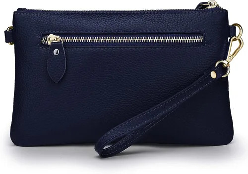 Vista 8 de YALUXE Cartera de mano de piel auténtica para mujer con correa cruzada