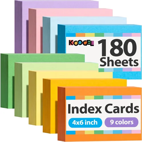 Vista 9 de Koogel - Tarjetas de índice de 4x6 pulgadas, 180 unidades, tarjetas flash grandes de colores para estudiar, tarjetas de notas pesadas para tomar